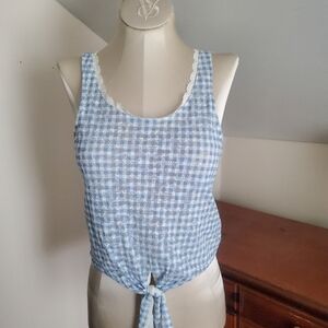 Victoria's Secret Blue Gingham Tie-Front Tank Top Lace XS